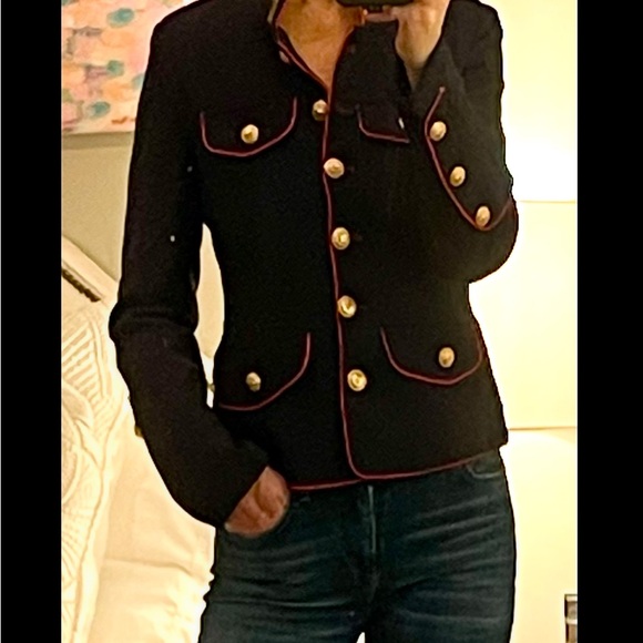 Women's Navy Military-Style Blazer with Red Piping - Picture 3 of 7